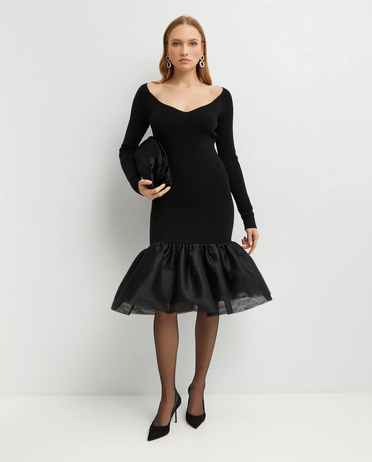 Sukienka midi z tiulową falbaną - Image #2