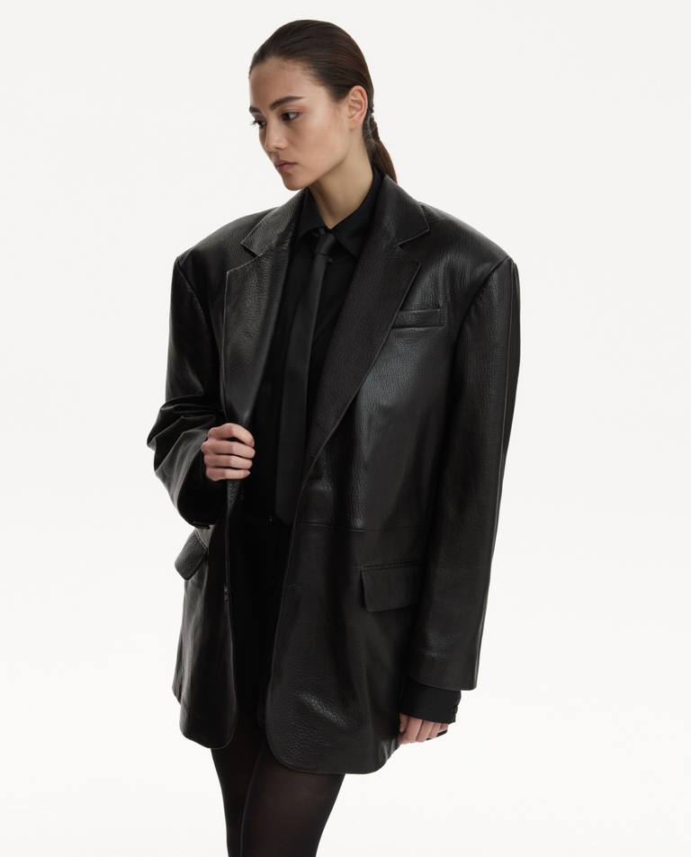 Skórzany blezer oversize - Image #3