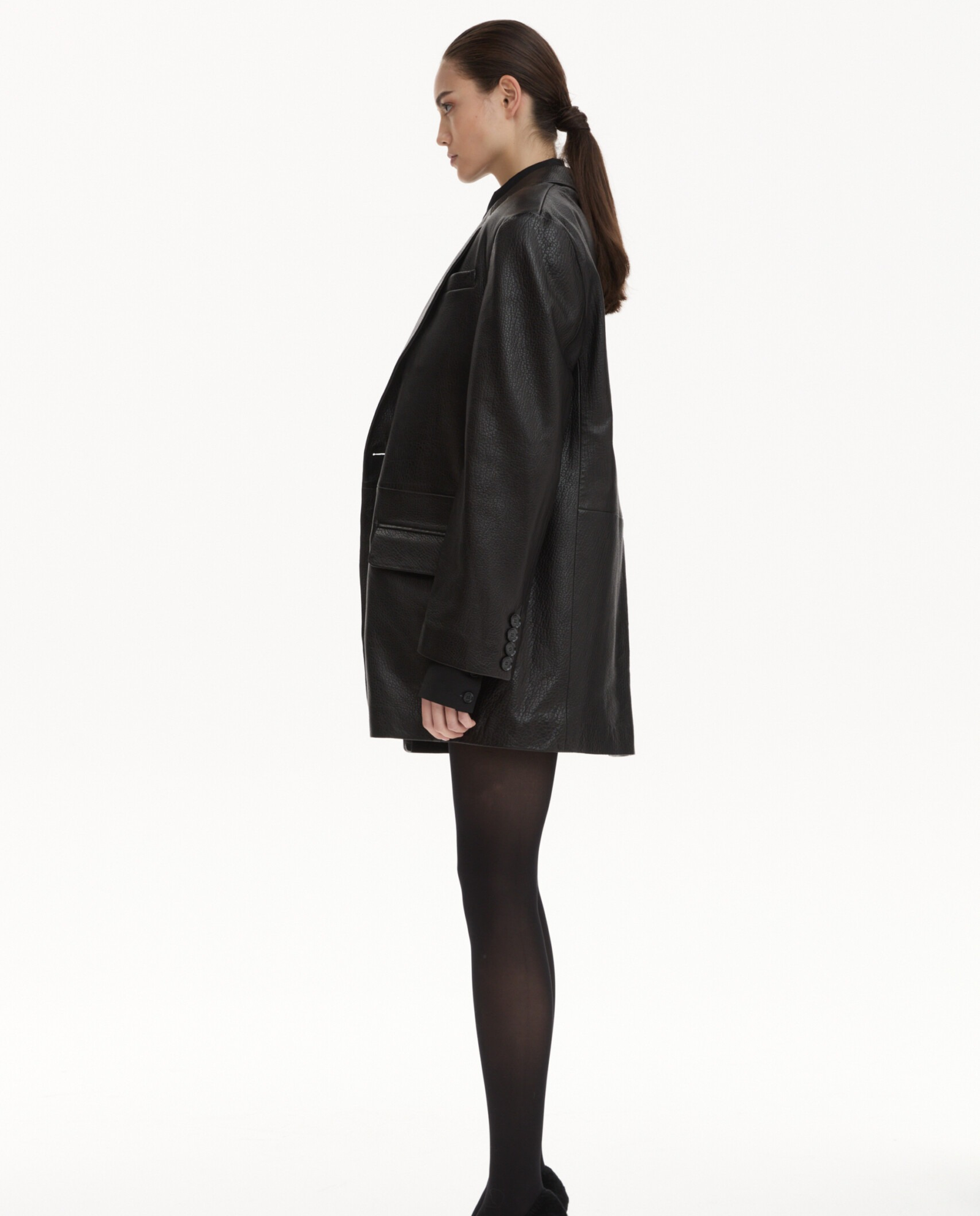 Skórzany blezer oversize - Image #4