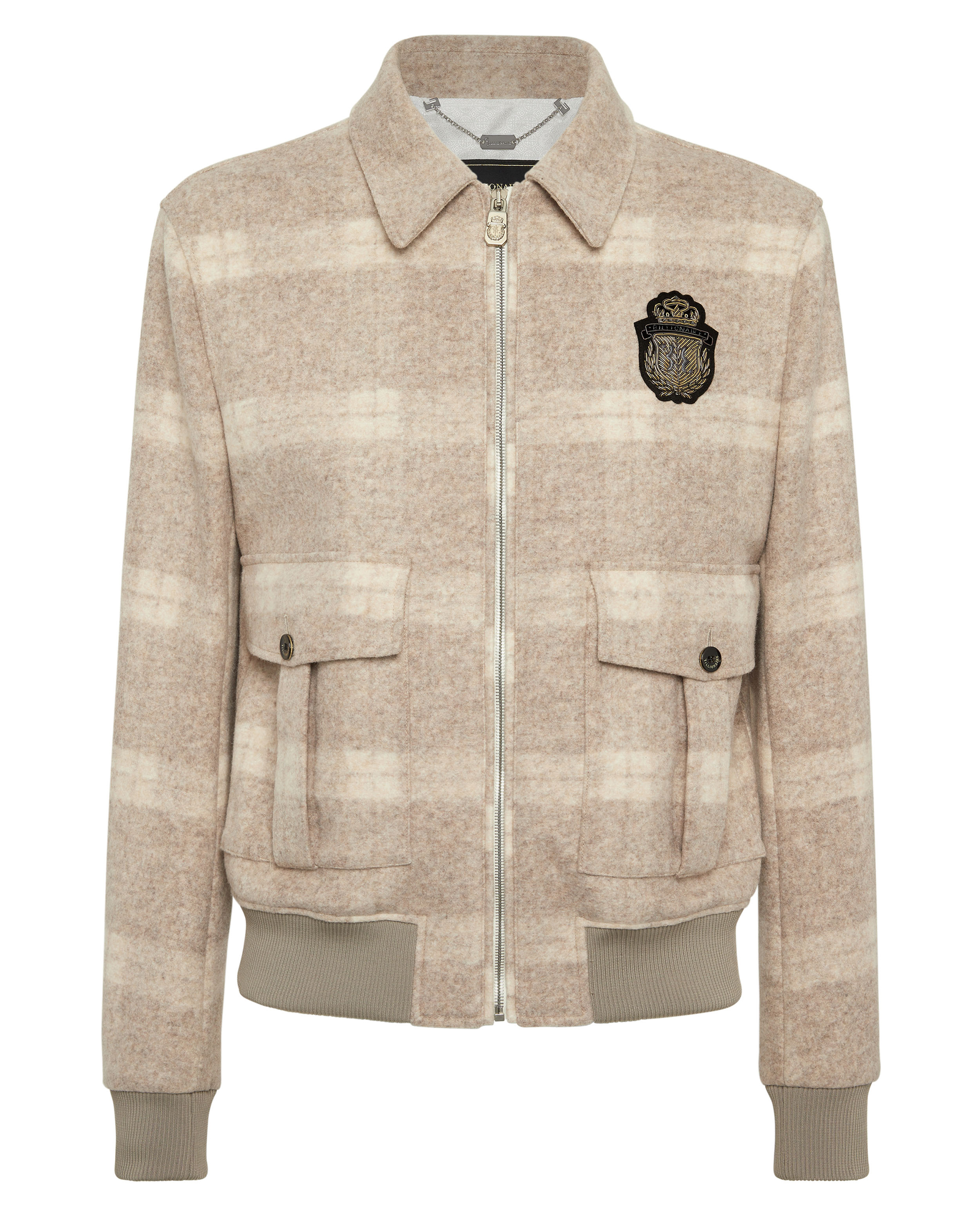 Beżowa wełniana kurtka w kratę - Image #4