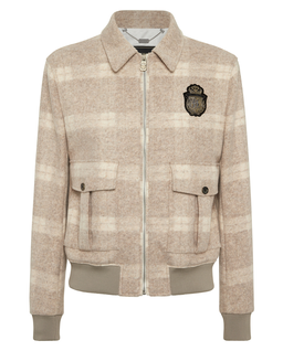 Beżowa wełniana kurtka w kratę - Image #4