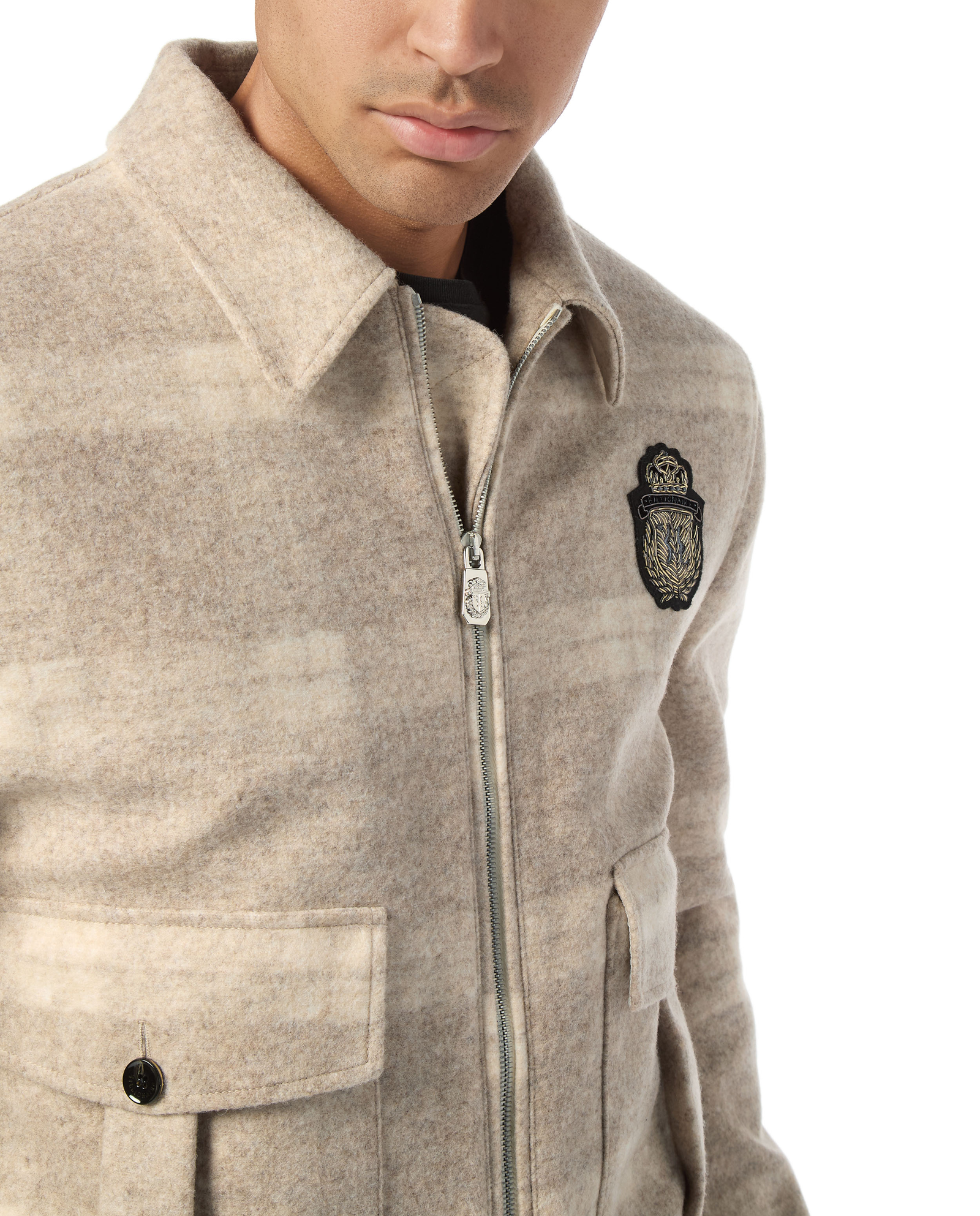 Beżowa wełniana kurtka w kratę - Image #2