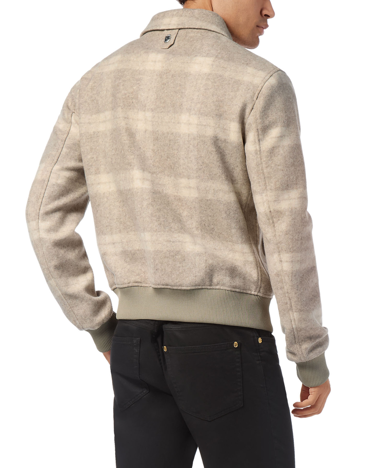 Beżowa wełniana kurtka w kratę