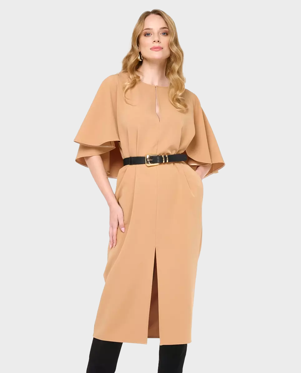 Beżowa sukienka z peleryną Ara - Image #0