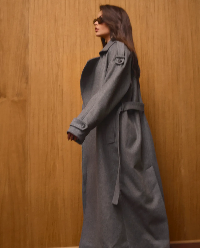 Wełniany szary płaszcz oversize Colette - Image #4