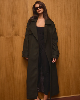 Wełniany oliwkowy płaszcz oversize Colette - Image #5
