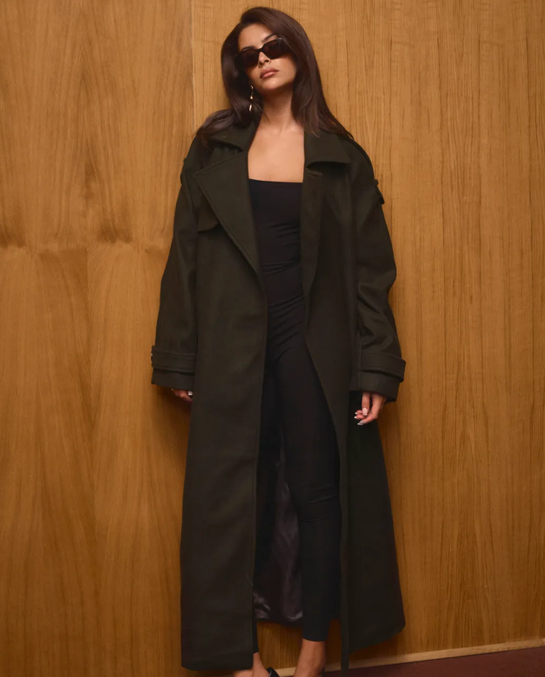 Wełniany oliwkowy płaszcz oversize Colette - Image #5