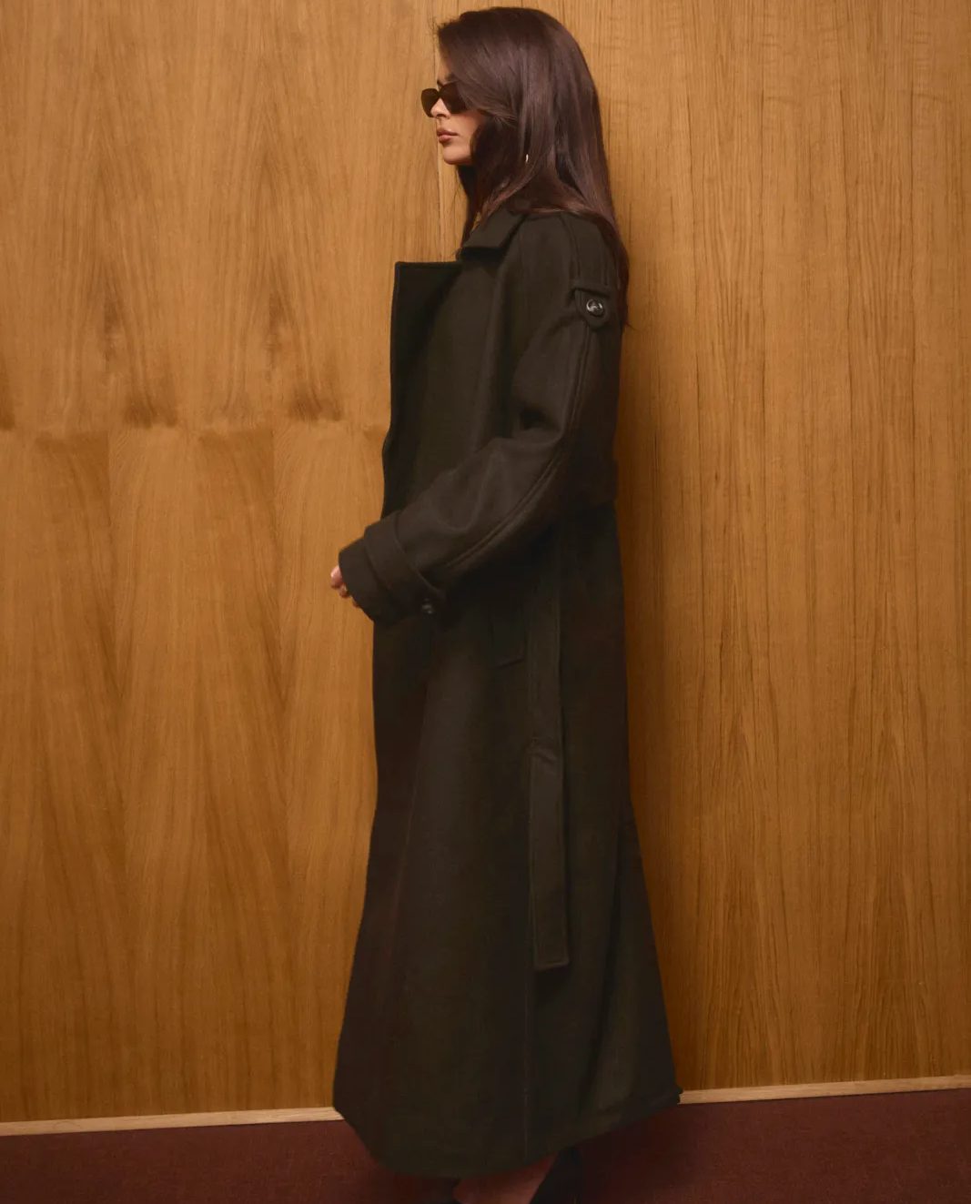 Wełniany oliwkowy płaszcz oversize Colette - Image #3
