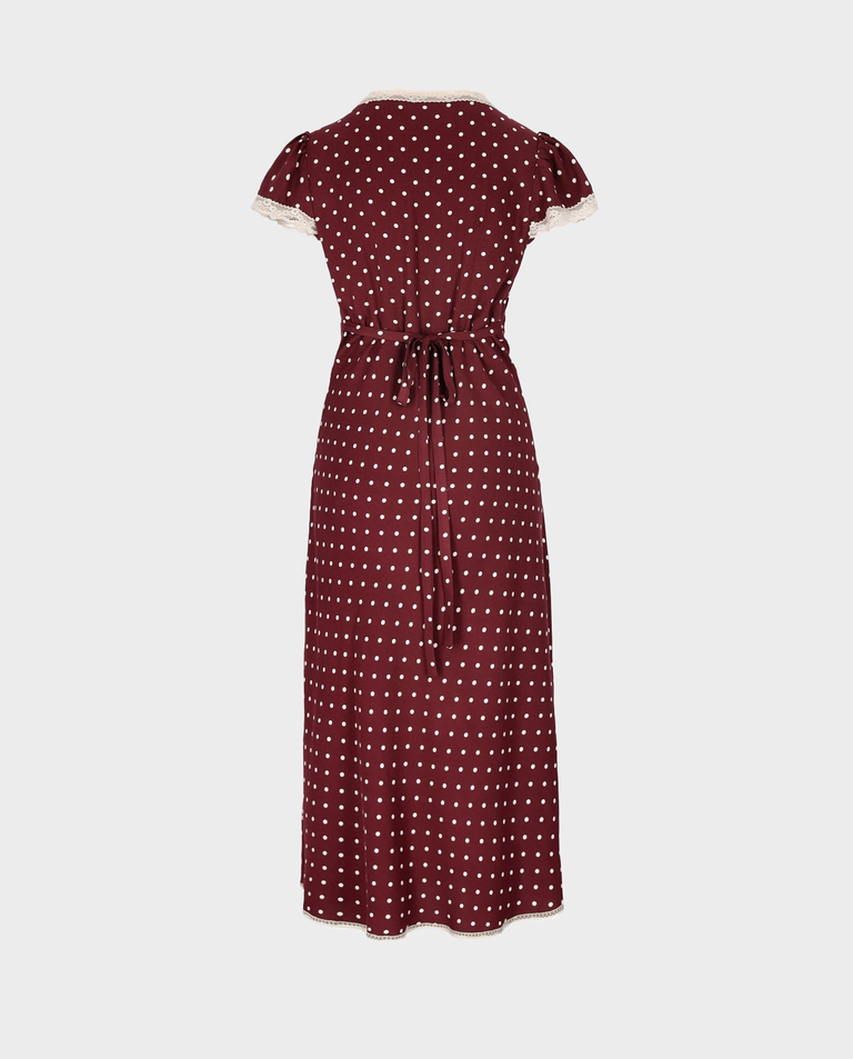 Bordowa sukienka w groszki Polka - Image #5