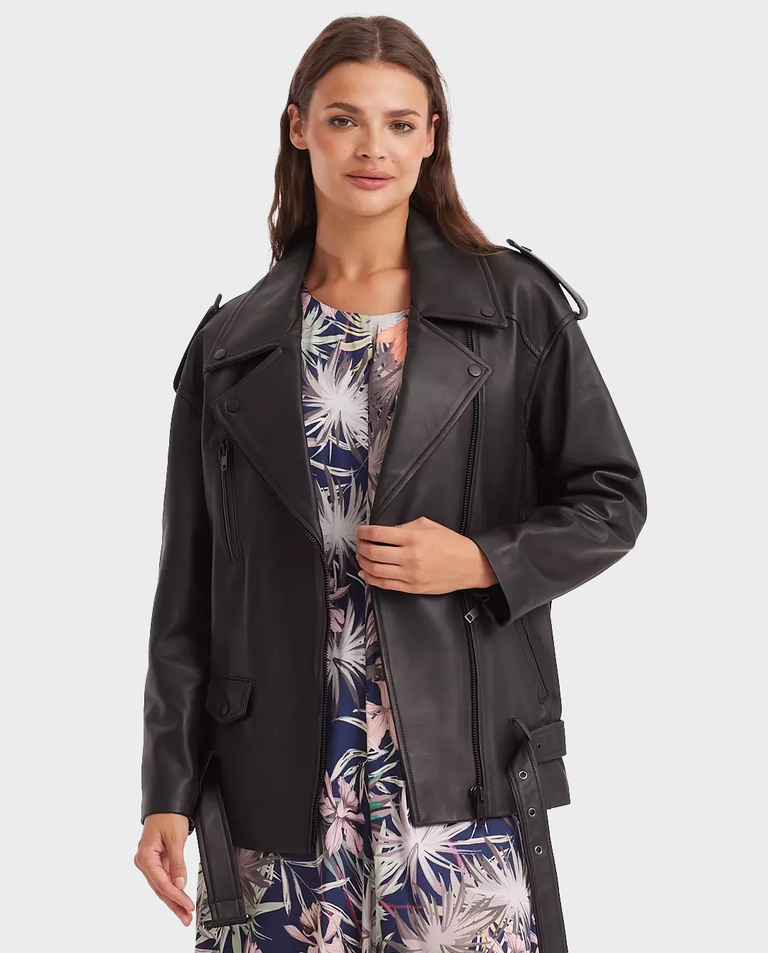 Czarna skórzana ramoneska Regine