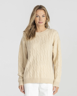 Beżowy sweter z warkoczowym splotem - Image #0
