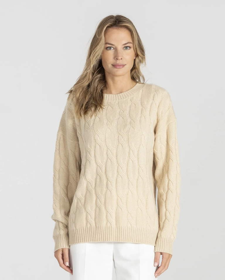 Beżowy sweter z warkoczowym splotem - Image #0