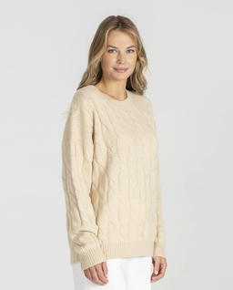 Beżowy sweter z warkoczowym splotem - Image #1