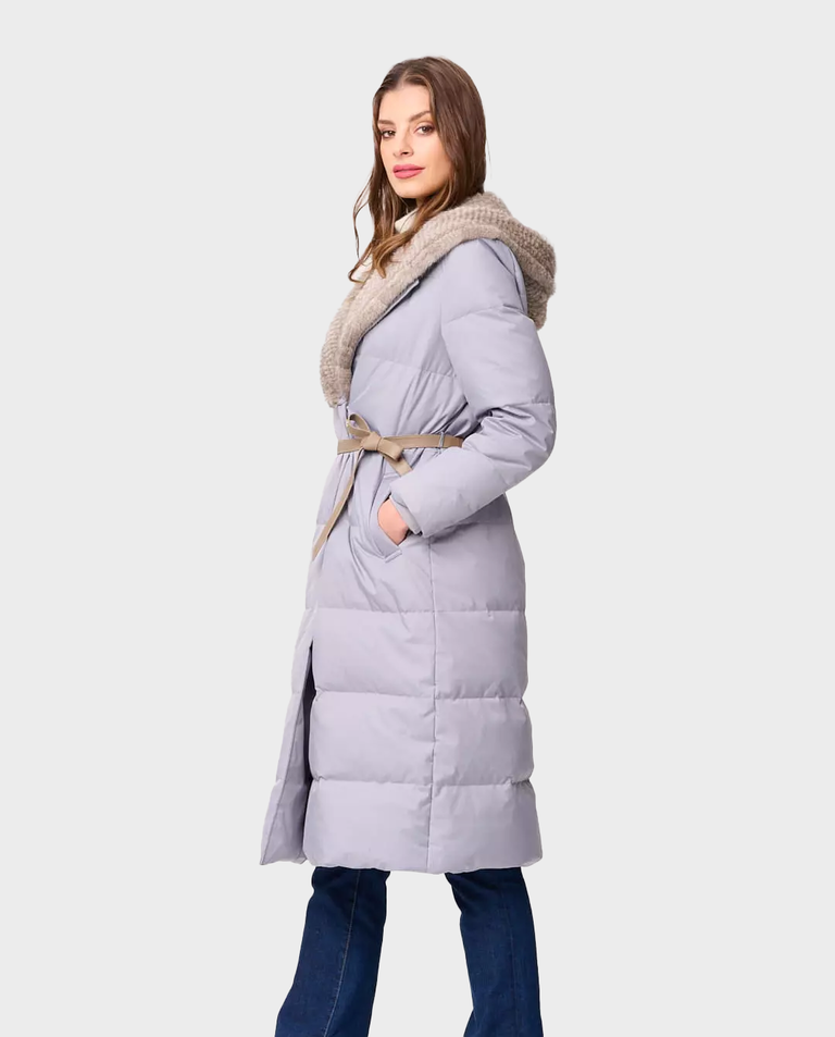 Szary płaszcz puchowy z ozdobnym kapturem Gastoni - Image #3