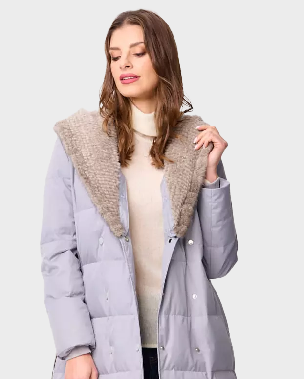 Szary płaszcz puchowy z ozdobnym kapturem Gastoni - Image #4