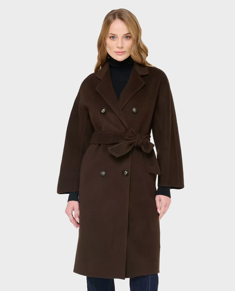Brązowy płaszcz z wełny i kaszmiru Pako