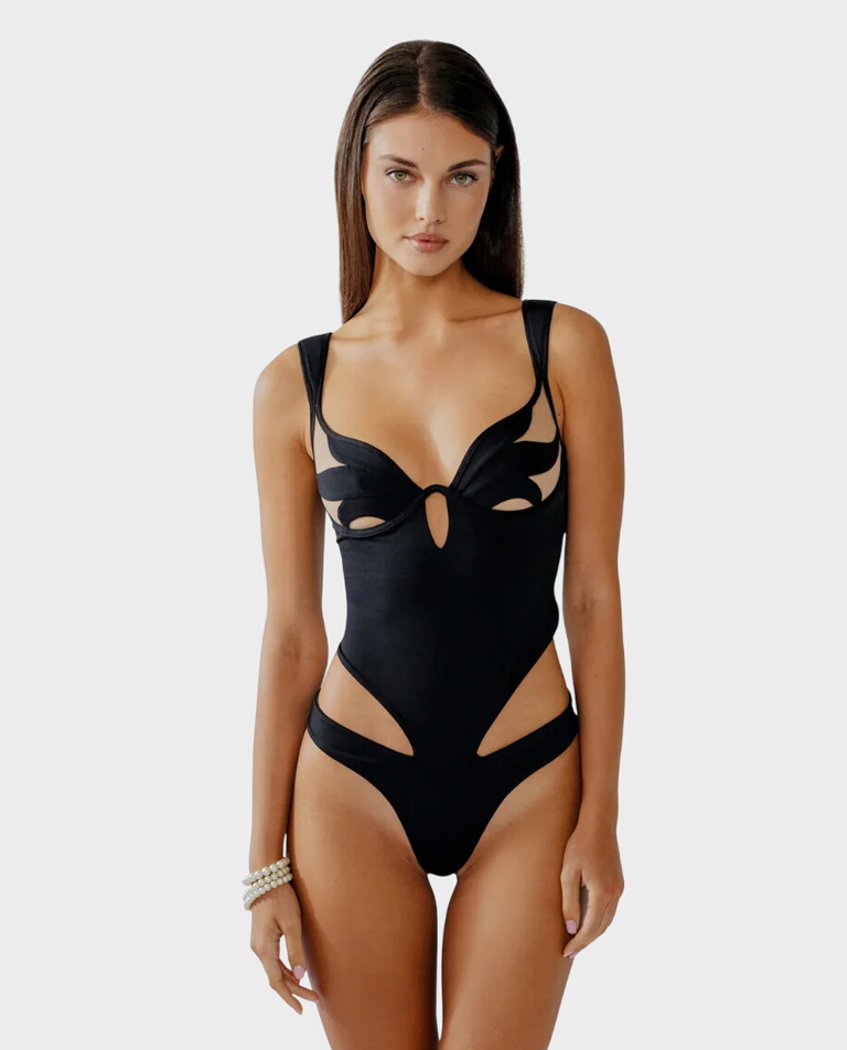 Czarne body z wycięciami i siateczką Perilla - Image #0