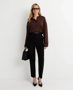 Brązowa bluzka z kołnierzykiem polo - Image #2