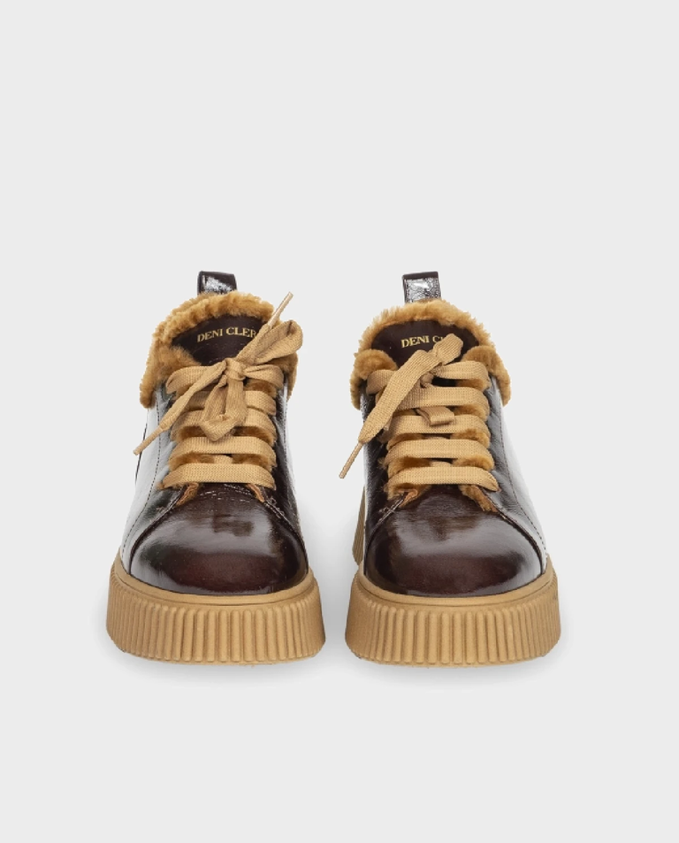 Ciemnobrązowe sneakersy z futerkiem - Image #1