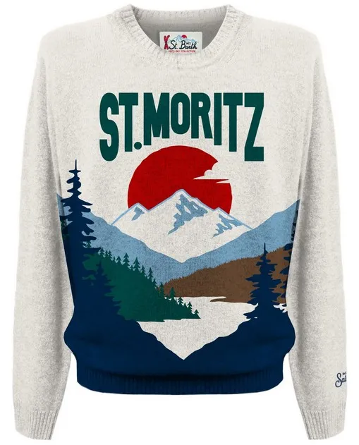 Kremowy sweter Heron z motywem St. Moritz - Image #1