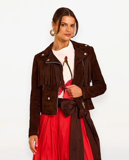 Czekoladowa ramoneska z frędzlami Sorrento - Image #0