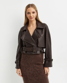 Brązowa skórzana kurtka Hatti - Image #0