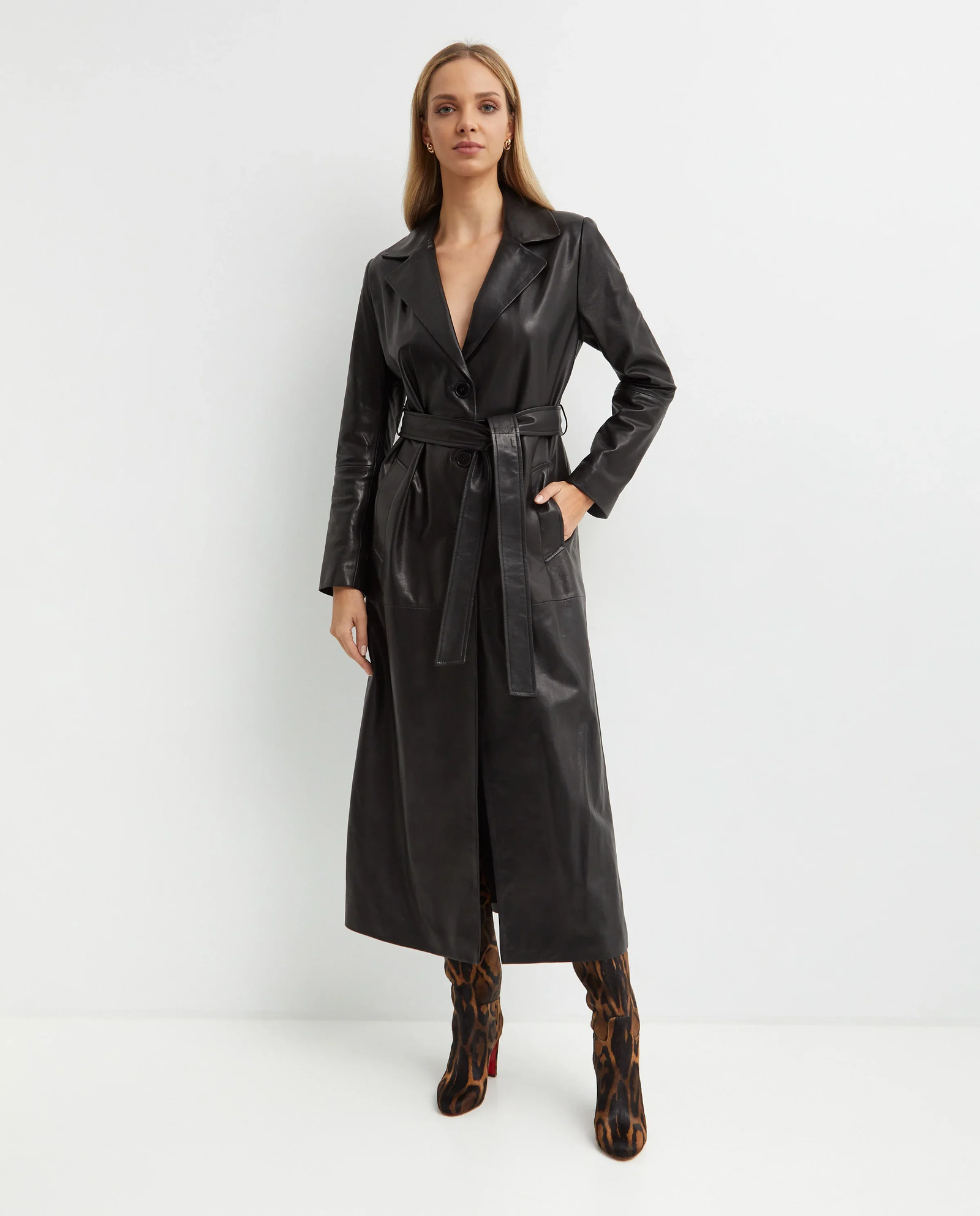 Czarny skórzany trencz Scarlett - Image #0