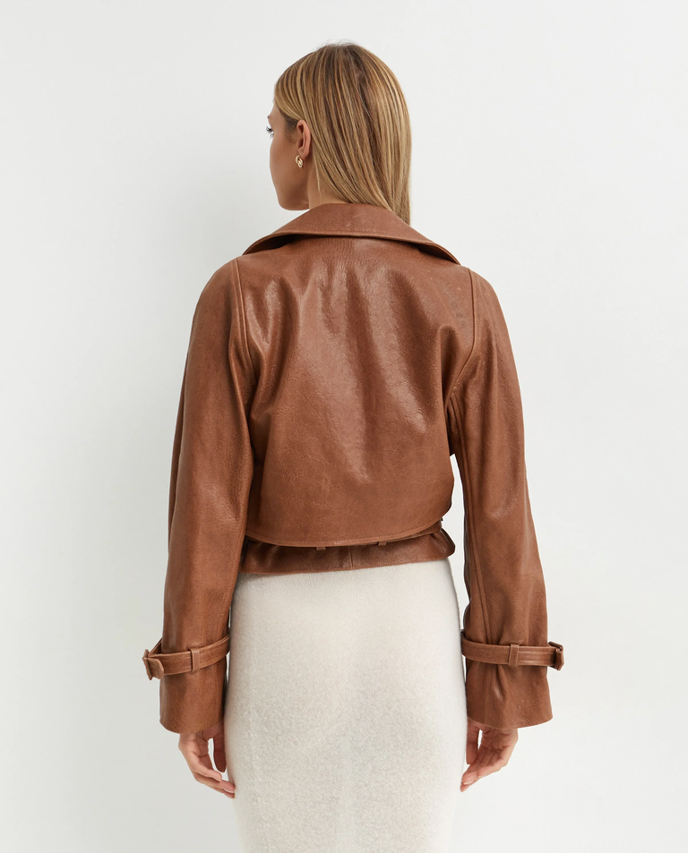 Brązowa skórzana kurtka Hatti - Image #3