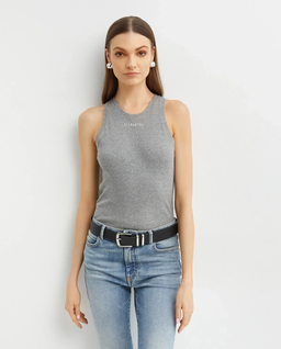 Szary prążkowany tank top - Image #2