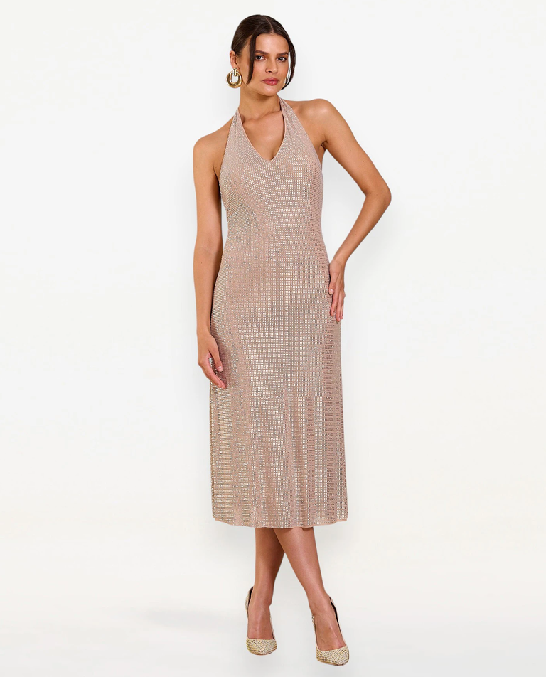 Błyszcząca midi sukienka z odkrytymi plecami Lucienne