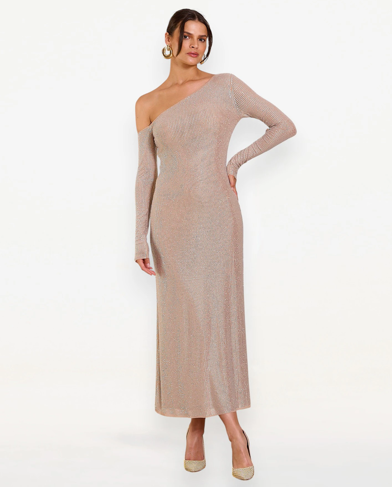 Błyszcząca sukienka o asymetrycznym kroju Doretta