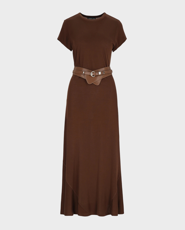 Brązowa sukienka z wełną i jedwabiem Samos