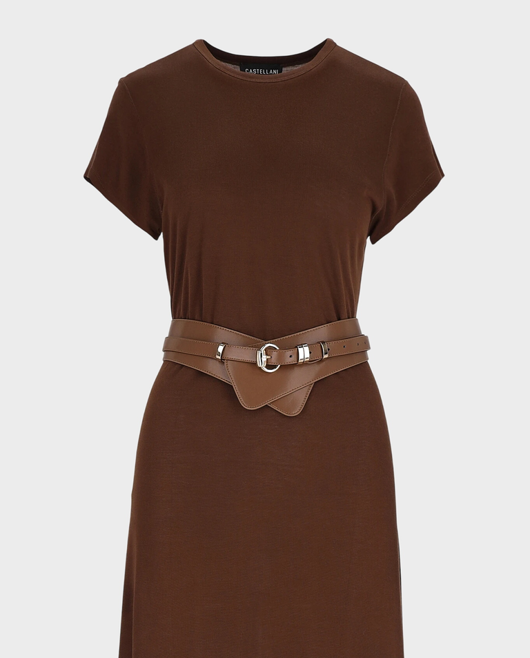 Brązowa sukienka z wełną i jedwabiem Samos