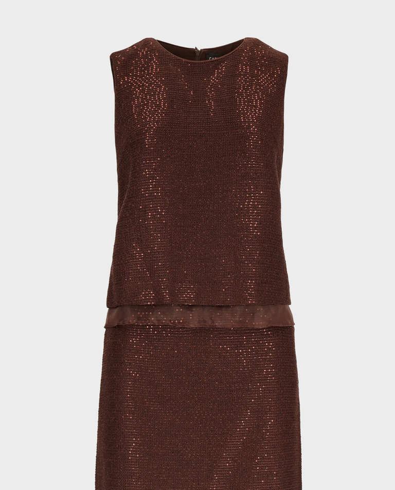 Błyszczący brązowy set z topem i spódnicą Selenza