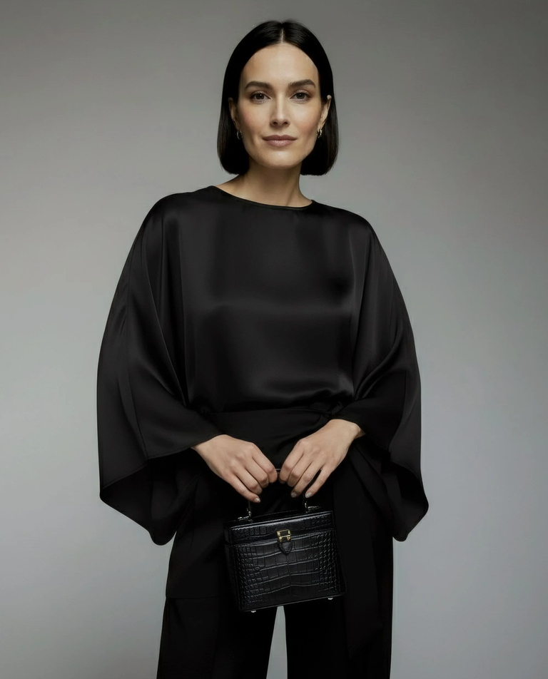 Jedwabna czarna bluzka o kroju kimono - Image #1
