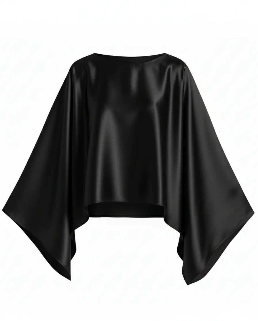 Jedwabna czarna bluzka o kroju kimono - Image #2