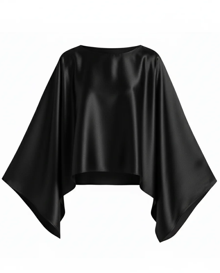 Jedwabna czarna bluzka o kroju kimono - Image #2