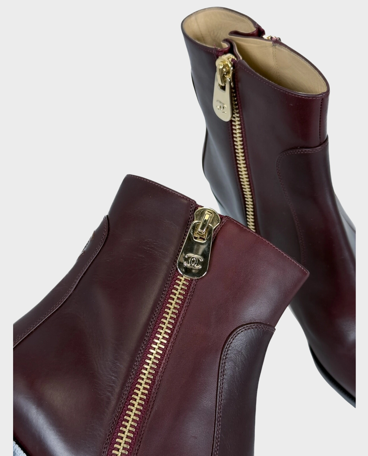 Burgundowe skórzane botki - Image #4