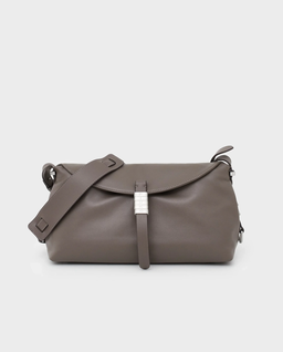 Szara skórzana torebka Saddle Bag Baguette - Image #0