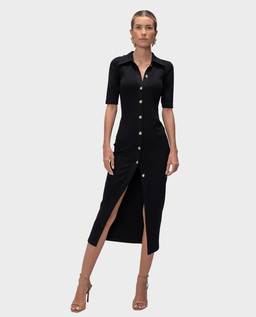 Czarna dzianinowa sukienka z guzikami Vera - Image #1