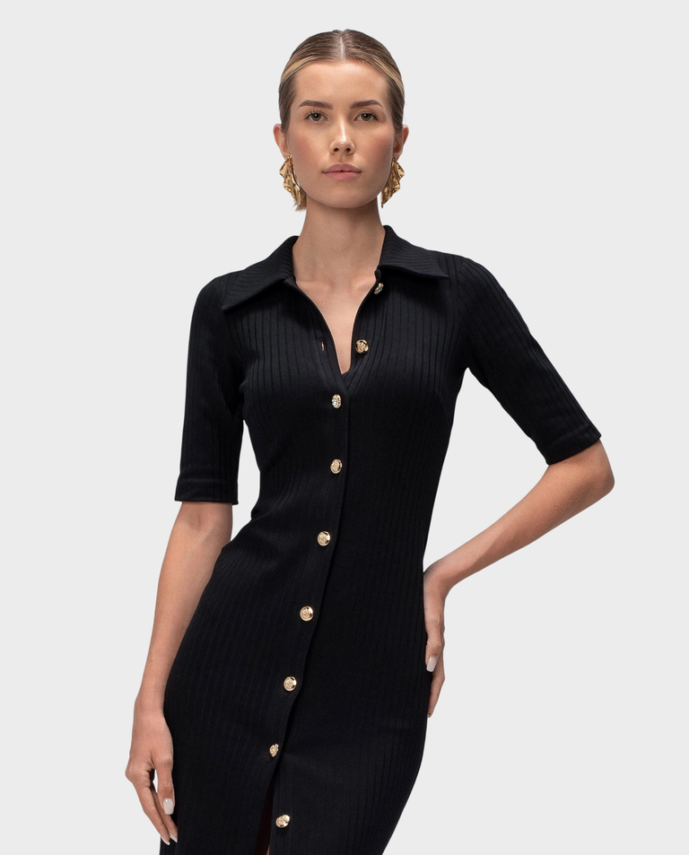 Czarna dzianinowa sukienka z guzikami Vera - Image #2