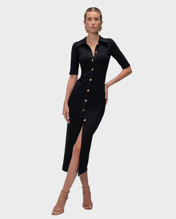 Czarna dzianinowa sukienka z guzikami Vera - Image #0