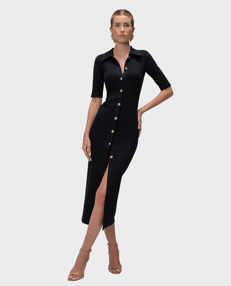 Czarna dzianinowa sukienka z guzikami Vera