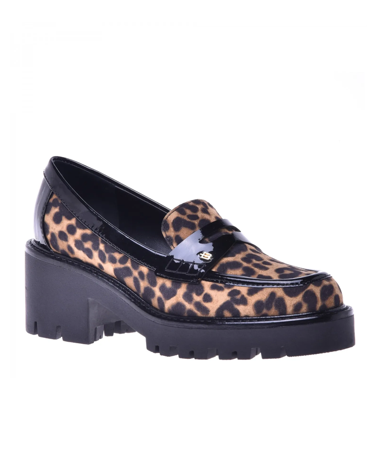 Skórzane mokasyny w panterkę na wysokiej podeszwie