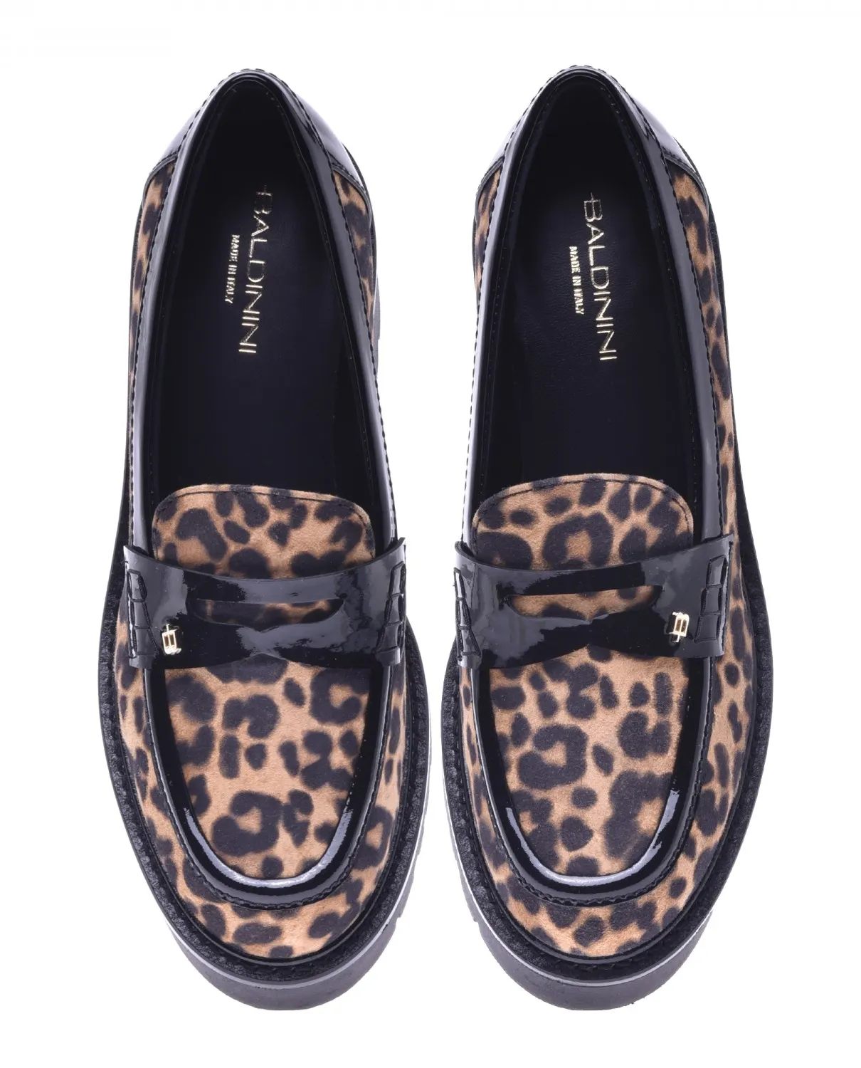 Skórzane mokasyny w panterkę na wysokiej podeszwie - Image #3