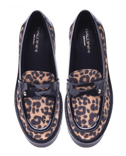 Skórzane mokasyny w panterkę na wysokiej podeszwie - Image #3