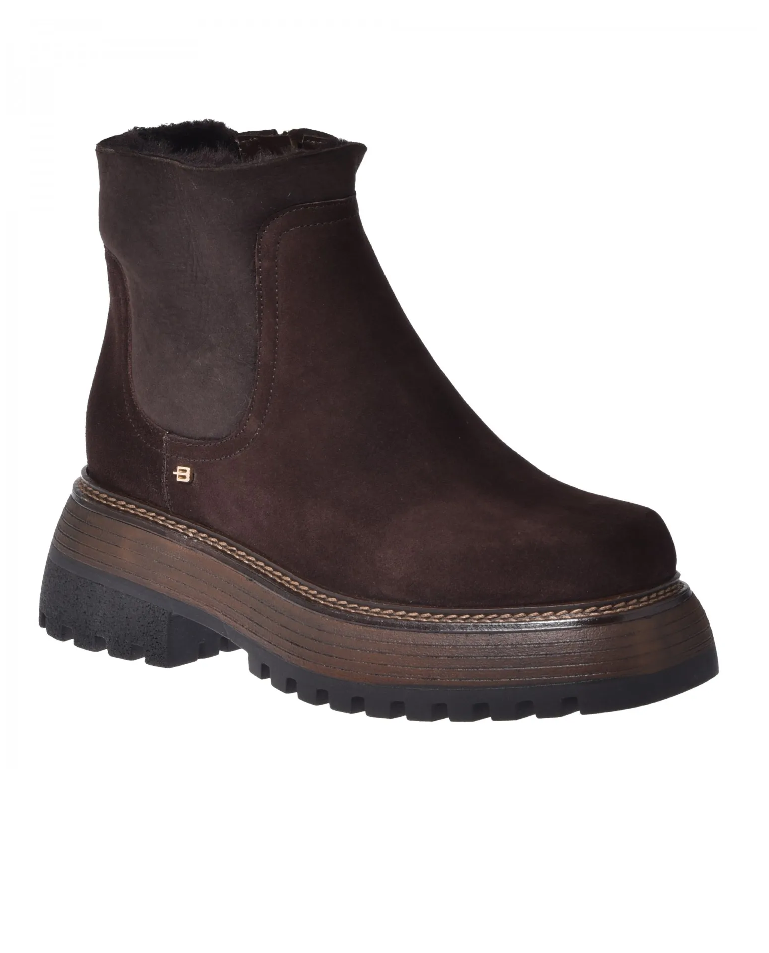 Czekoladowe zamszowe botki z futerkiem - Image #1