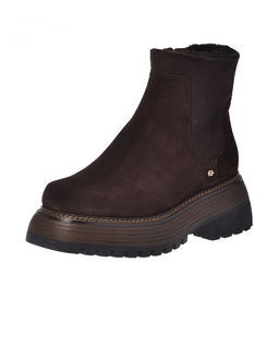 Czekoladowe zamszowe botki z futerkiem - Image #2