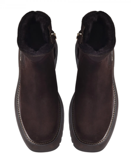 Czekoladowe zamszowe botki z futerkiem - Image #3