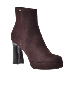 Czekoladowe botki na szerokim obcasie - Image #1